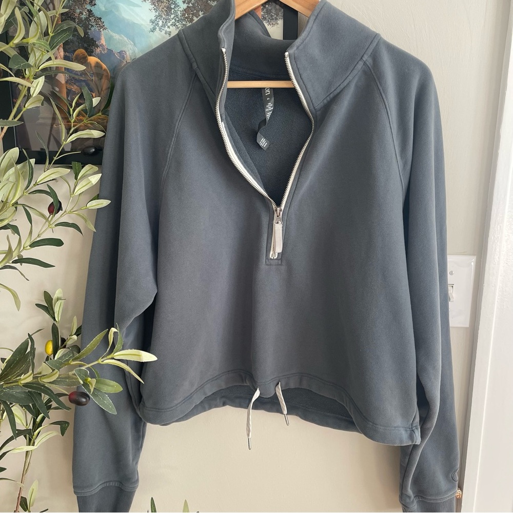 Vuori Sedona Half Zip Pullover Womens Size XL Blue French Terry Crop Top - Picture 4 of 6